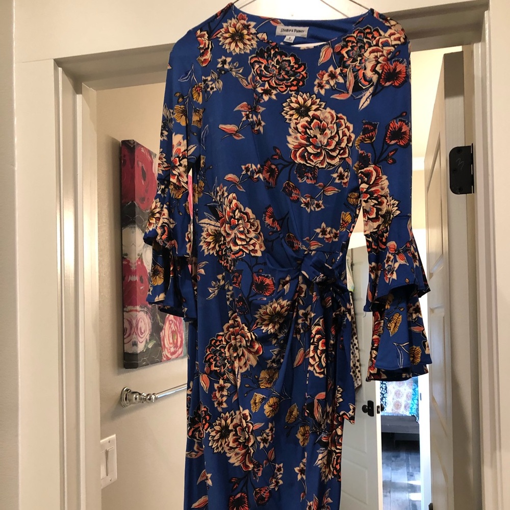 Shelby & Palmer Royal Blue Floral Wrap Midi Dress